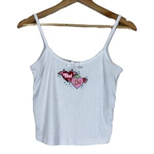 Forever 21 Tank Top Womens M White Bad Gal Heart Ribbed Crop Y2K E-Girl Retro
